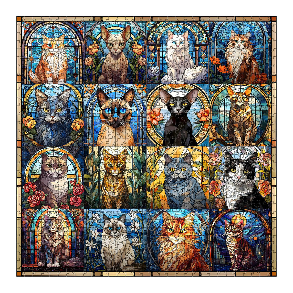 PICKFORU Stained Glass Cat Puzzle – 1000 Pieces for Adults, Colorful Kitty Collage
