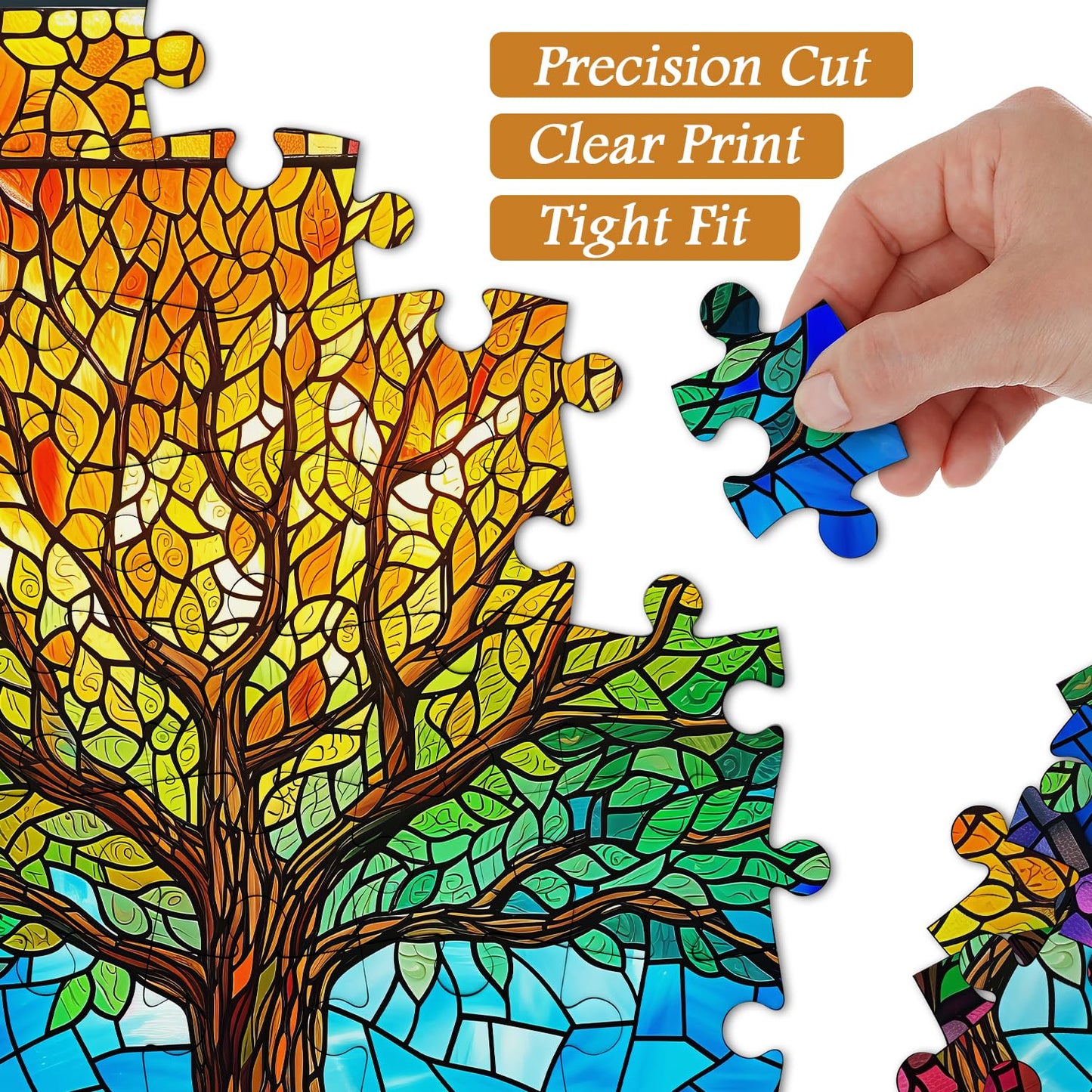 PICKFORU Stained Glass Puzzle – Tree of Life Mosaic (1000+ Pieces) for Adults