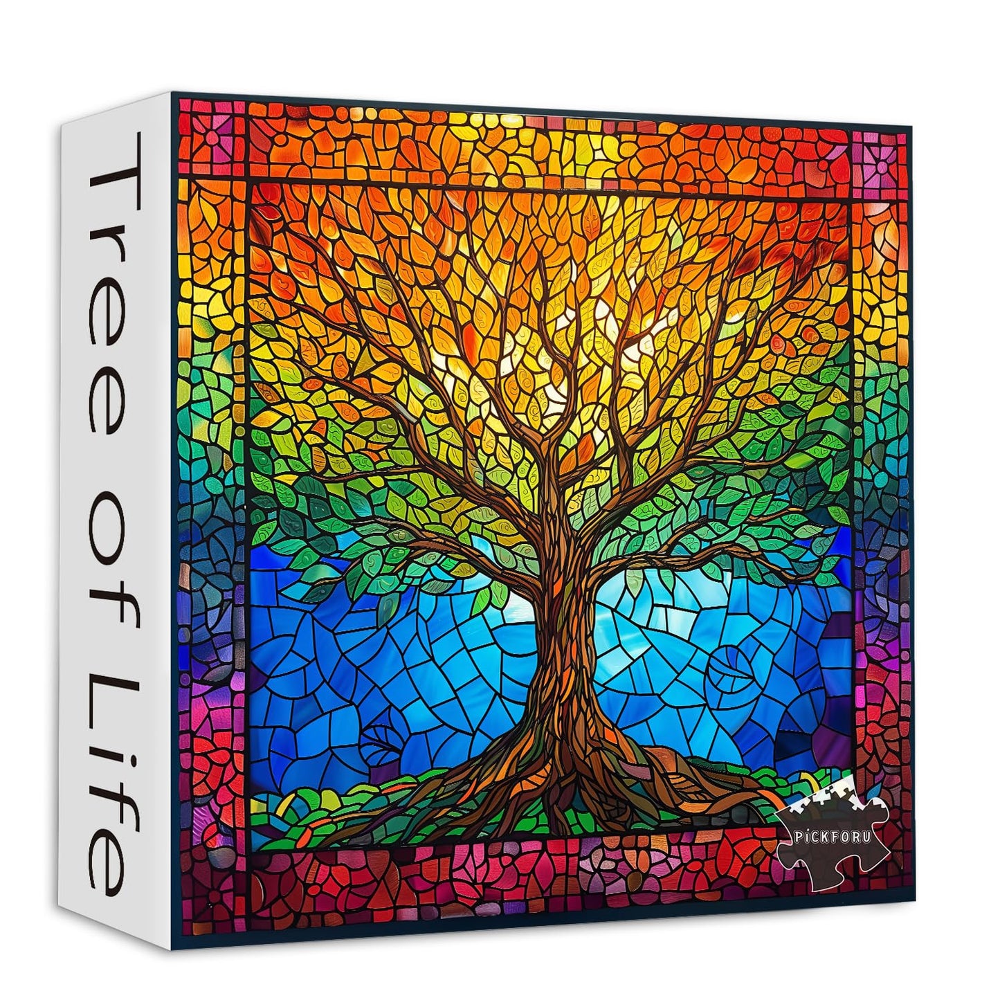 PICKFORU Stained Glass Puzzle – Tree of Life Mosaic (1000+ Pieces) for Adults
