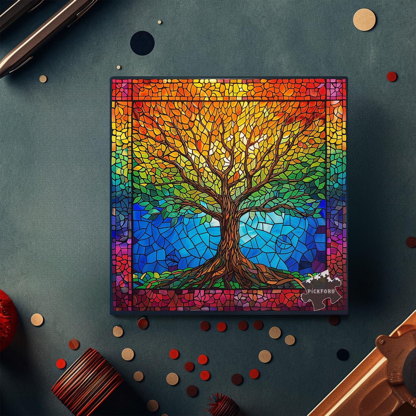 PICKFORU Stained Glass Puzzle – Tree of Life Mosaic (1000+ Pieces) for Adults