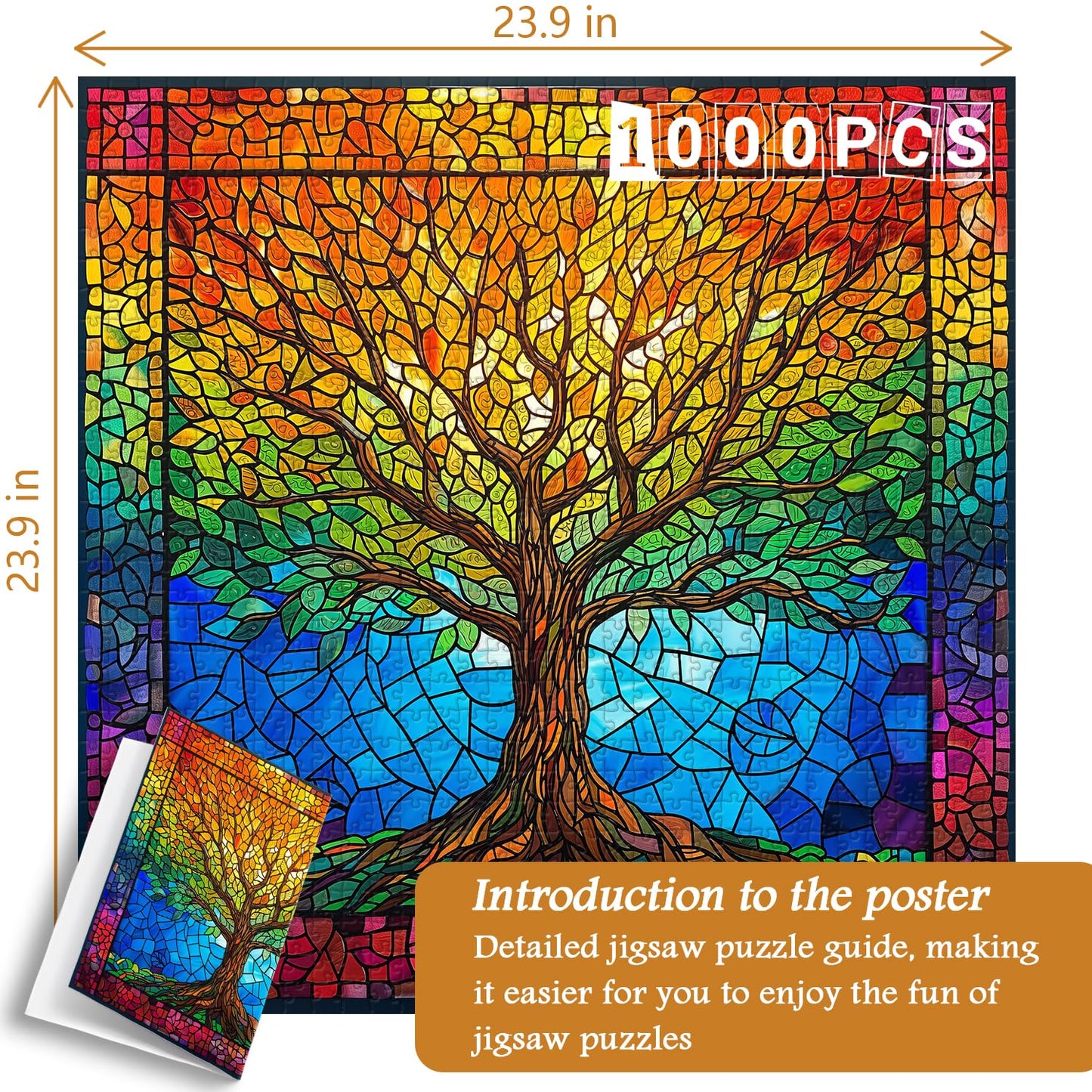 PICKFORU Stained Glass Puzzle – Tree of Life Mosaic (1000+ Pieces) for Adults