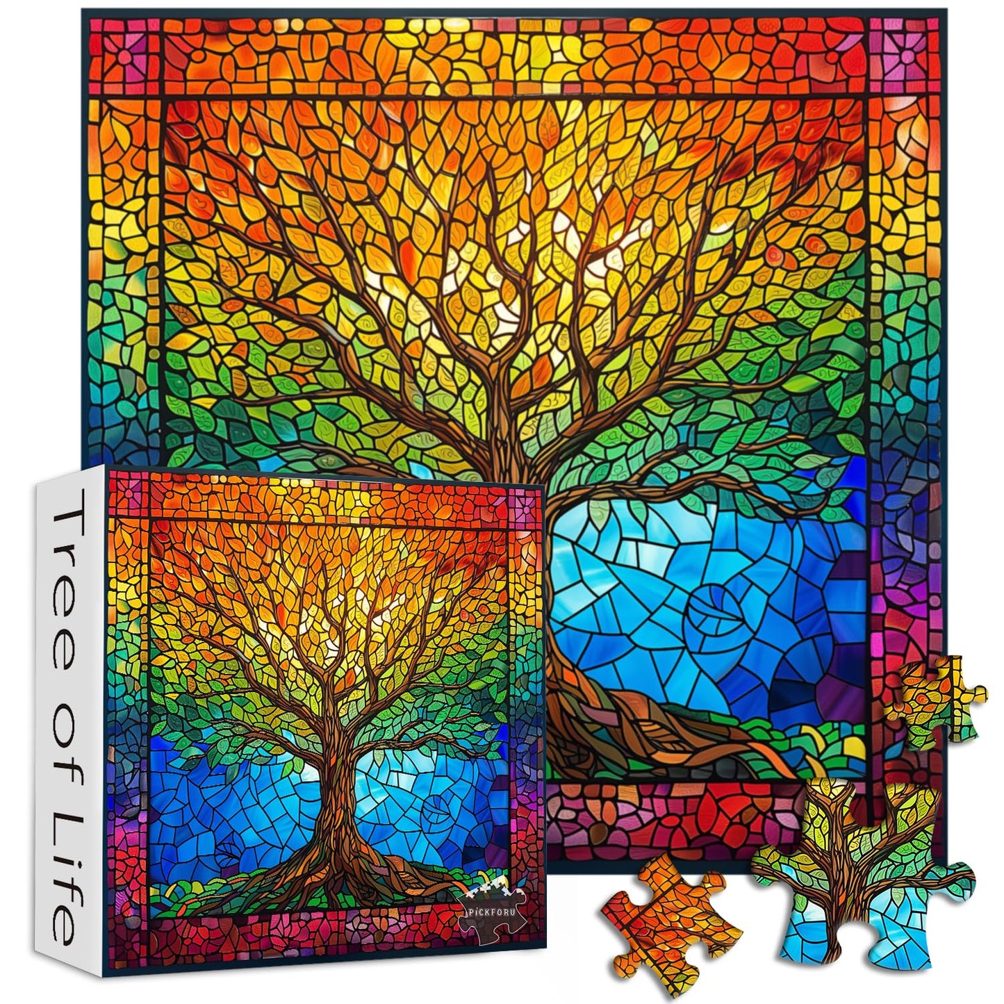 PICKFORU Stained Glass Puzzle – Tree of Life Mosaic (1000+ Pieces) for Adults