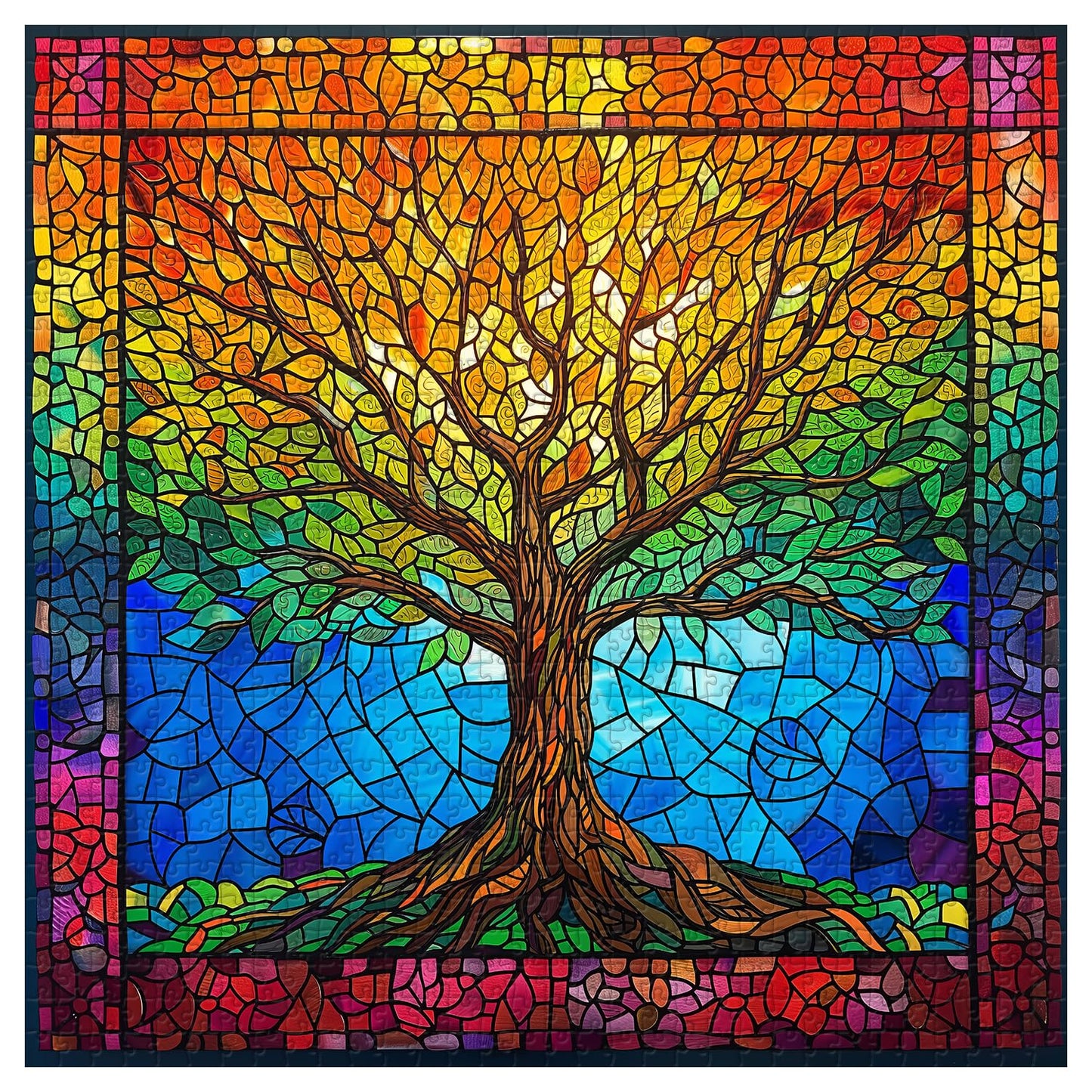 PICKFORU Stained Glass Puzzle – Tree of Life Mosaic (1000+ Pieces) for Adults
