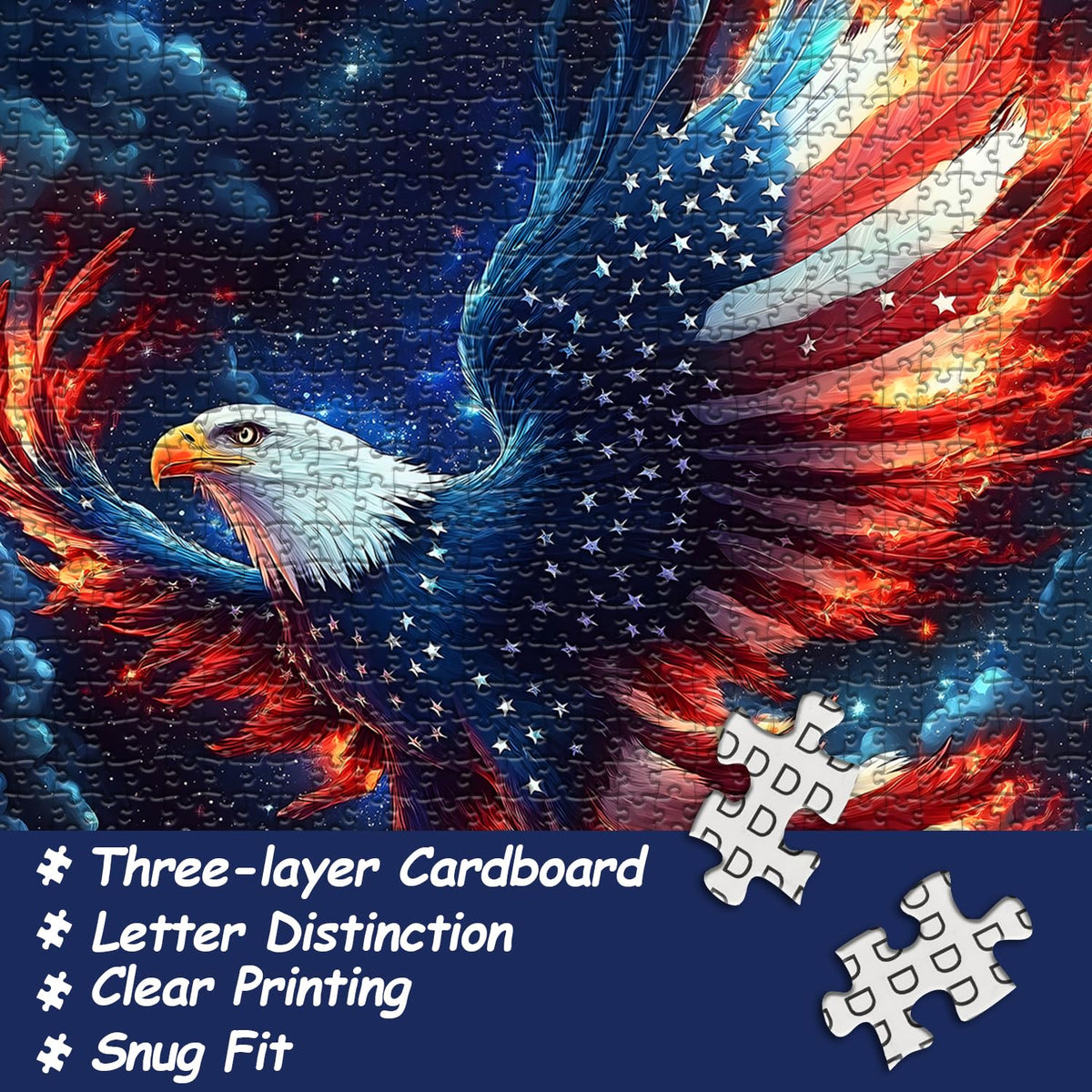 PICKFORU American Flag Eagle Puzzle 1000-Piece – Patriotic Bald Eagle