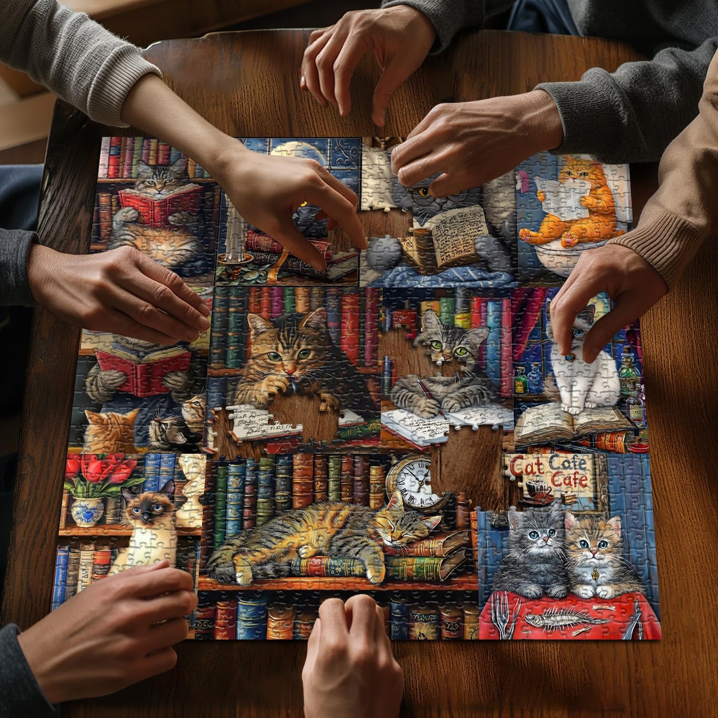 PICKFORU Vintage Cat Puzzles 1000 Pieces | Retro Cat Library Jigsaw for Adults