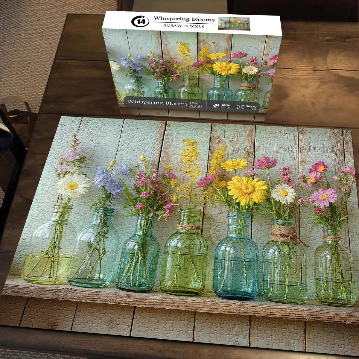 PICKFORU Wildflower 1000-Piece Puzzle – Whispering Blooms Sunflower Vase Garden