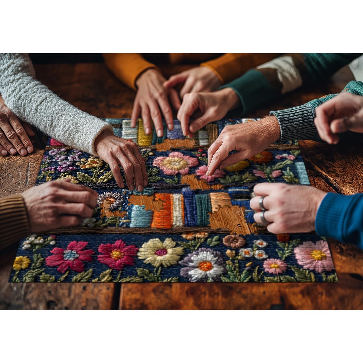 PICKFORU Wildflower Pages 1000-Piece Jigsaw Puzzle — Floral Embroidery-Inspired Vintage Books