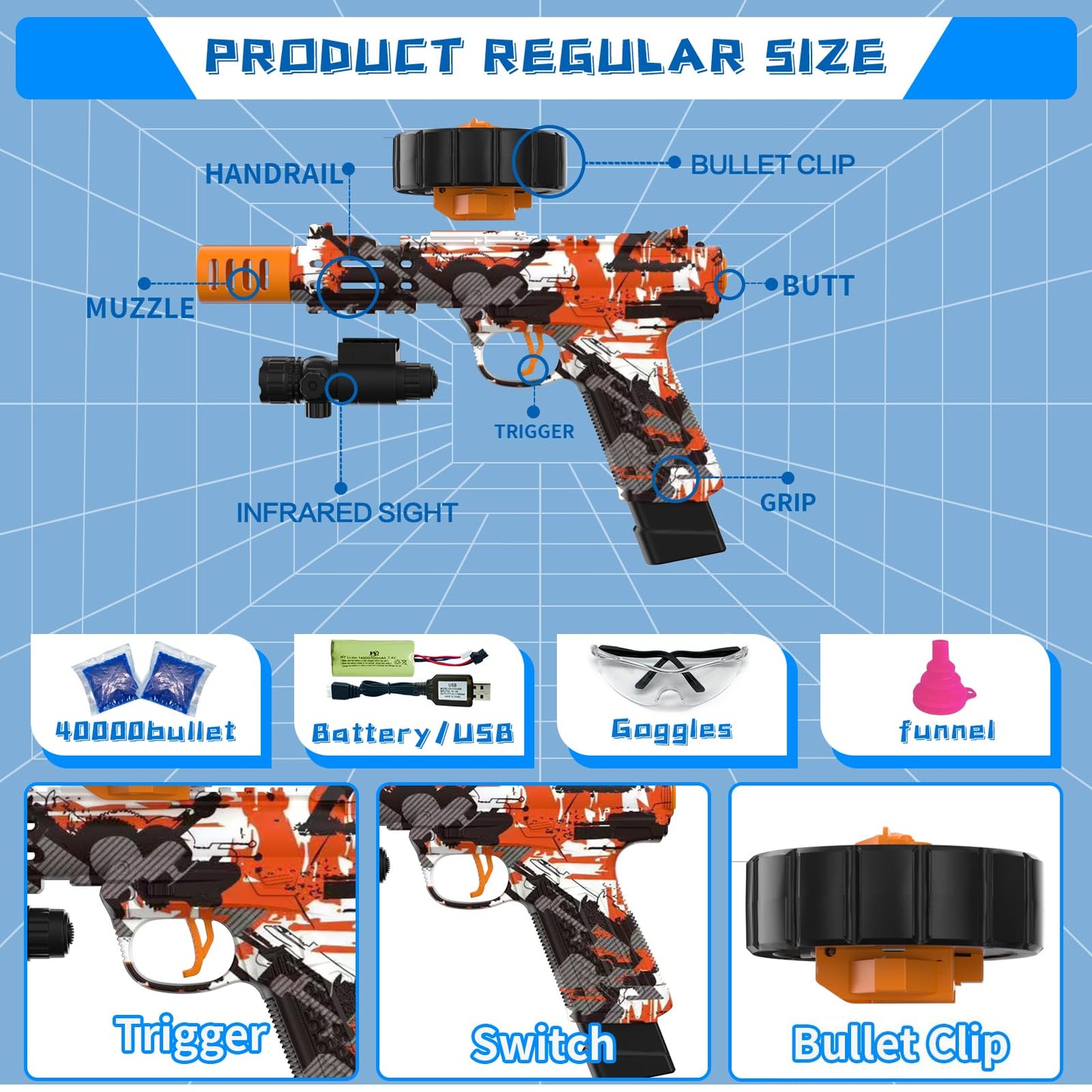 PICKMERA Electric Gel Ball Blaster Kit — High-Speed Splatter Ball Blaster with Goggles & 80,000+ Gel Balls