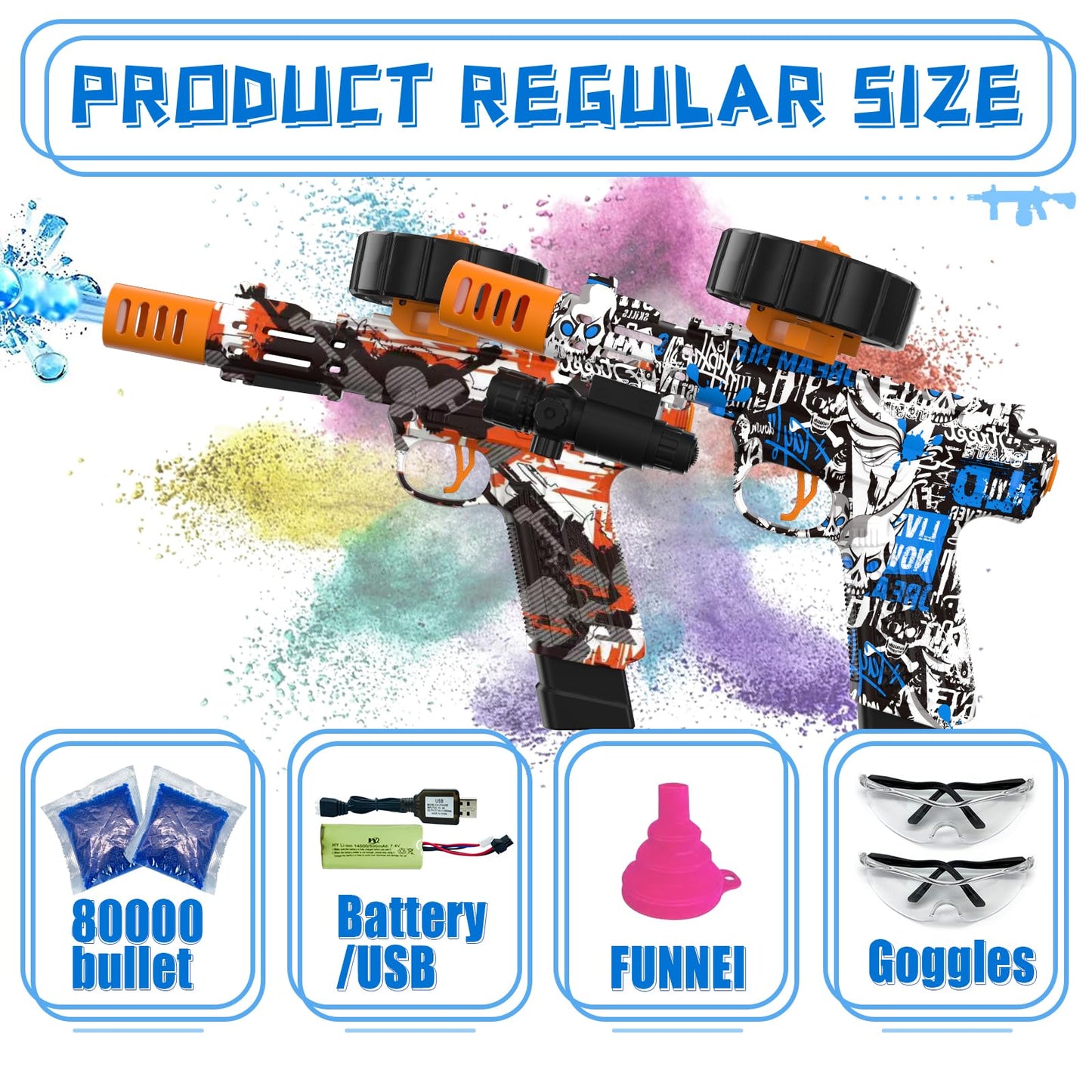 PICKMERA Electric Gel Ball Blaster Kit — High-Speed Splatter Ball Blaster with Goggles & 80,000+ Gel Balls