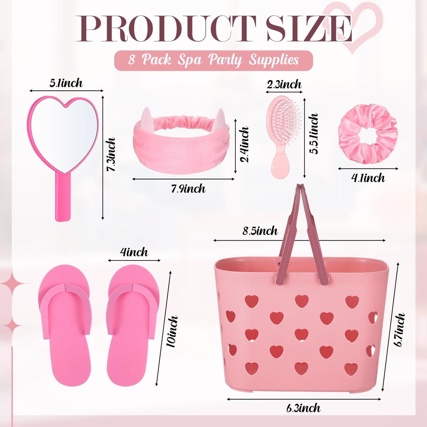 Pickmesh 8-Set Spa Party Supplies Kit for Sleepovers — Pink Baskets, Heart Mirrors, Cat Ear Headbands
