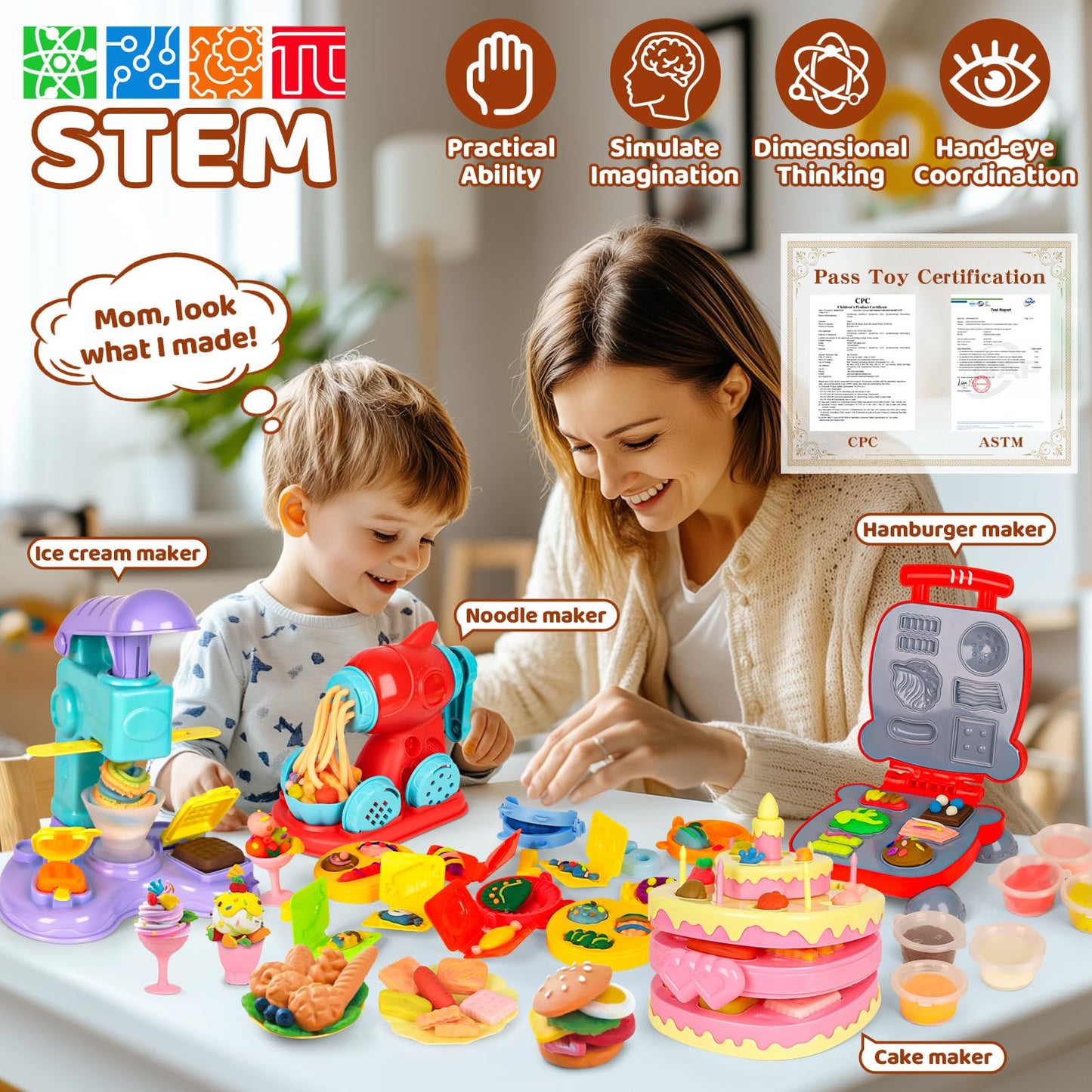 Pickuparts 4-in-1 Dough Sets for Kids – 87 PCS Kitchen Play Tools (Ages 3-8)
