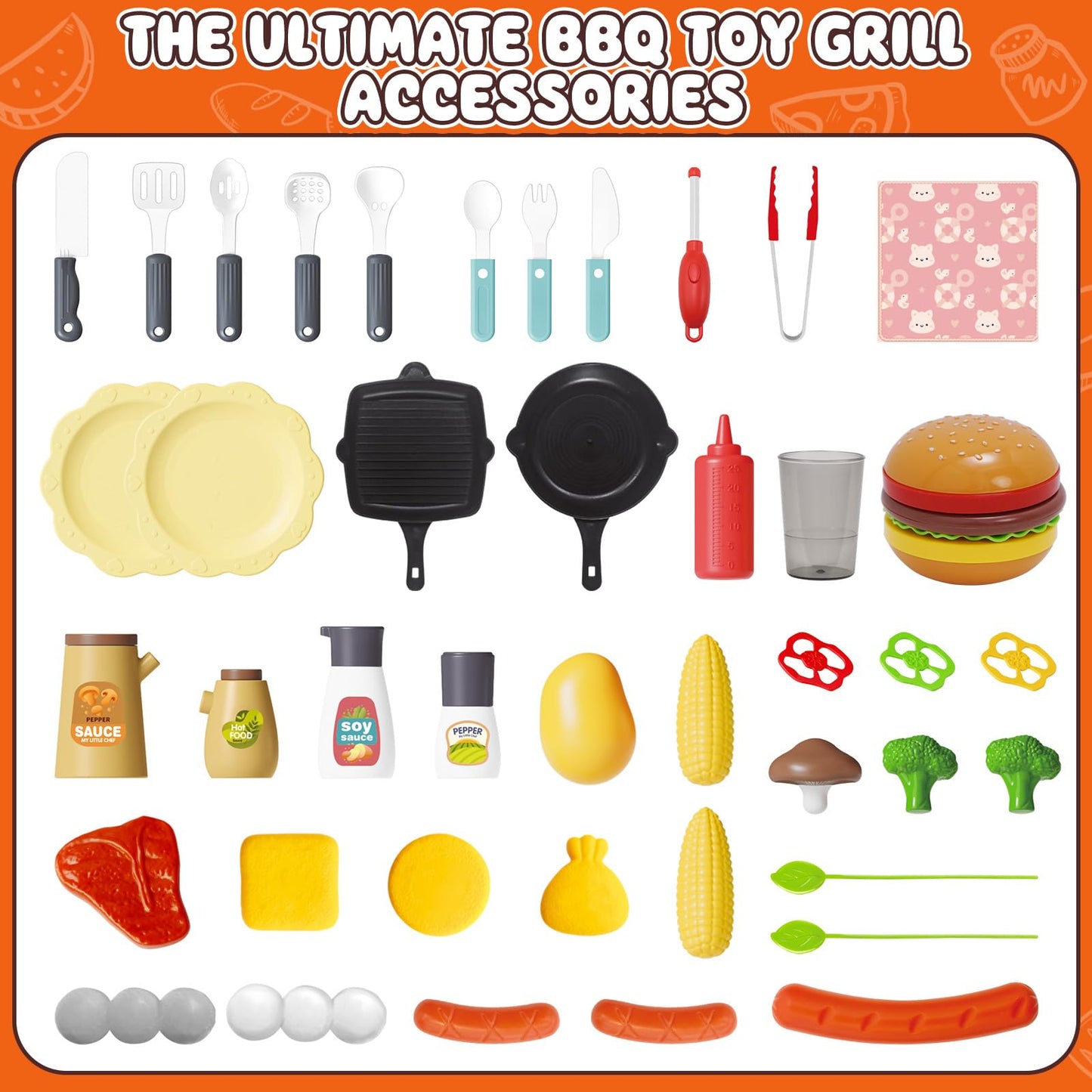 PickupArts 2026 Kids BBQ Grill Playset – Smoke, LED Lights, Two-Story Design
