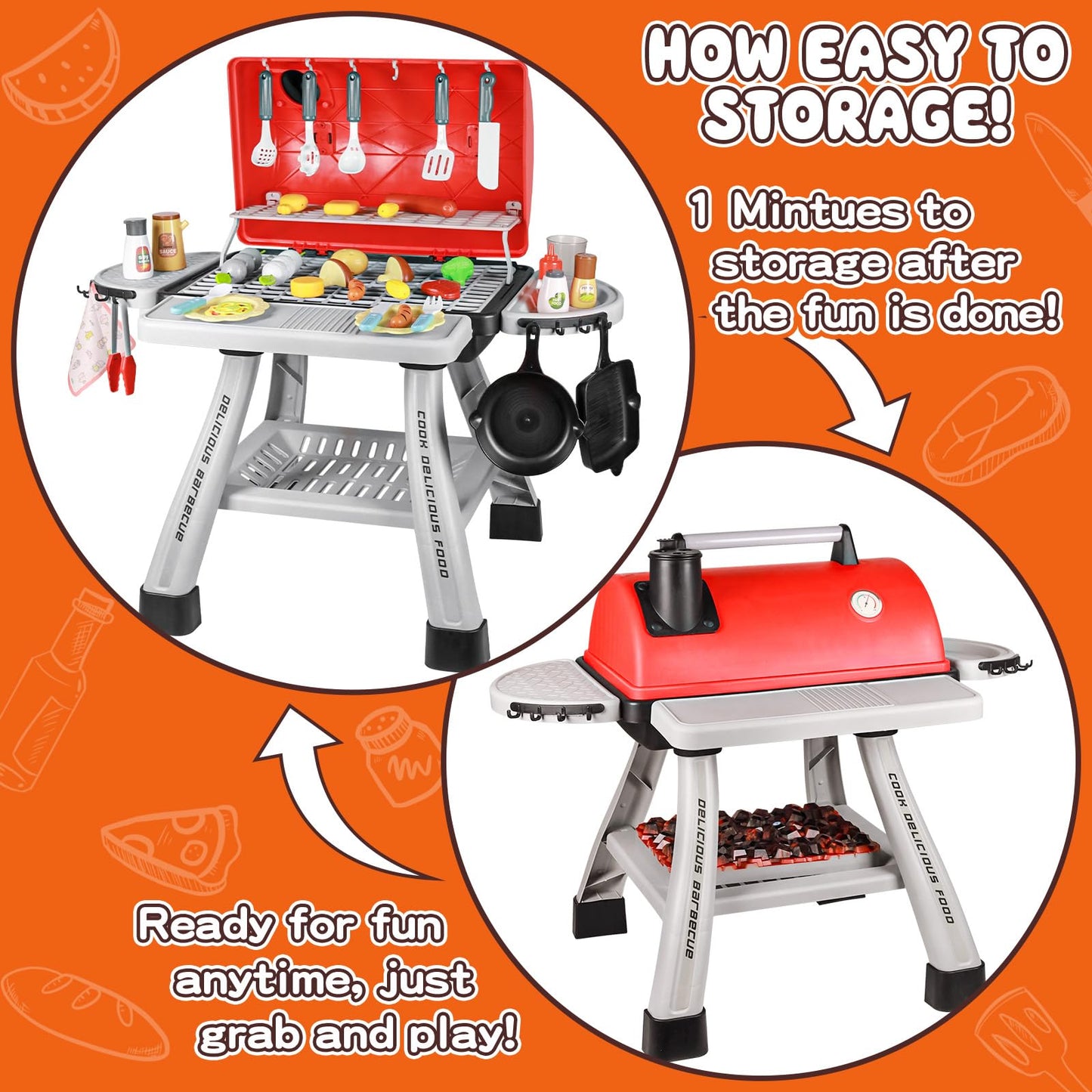 PickupArts 2026 Kids BBQ Grill Playset – Smoke, LED Lights, Two-Story Design