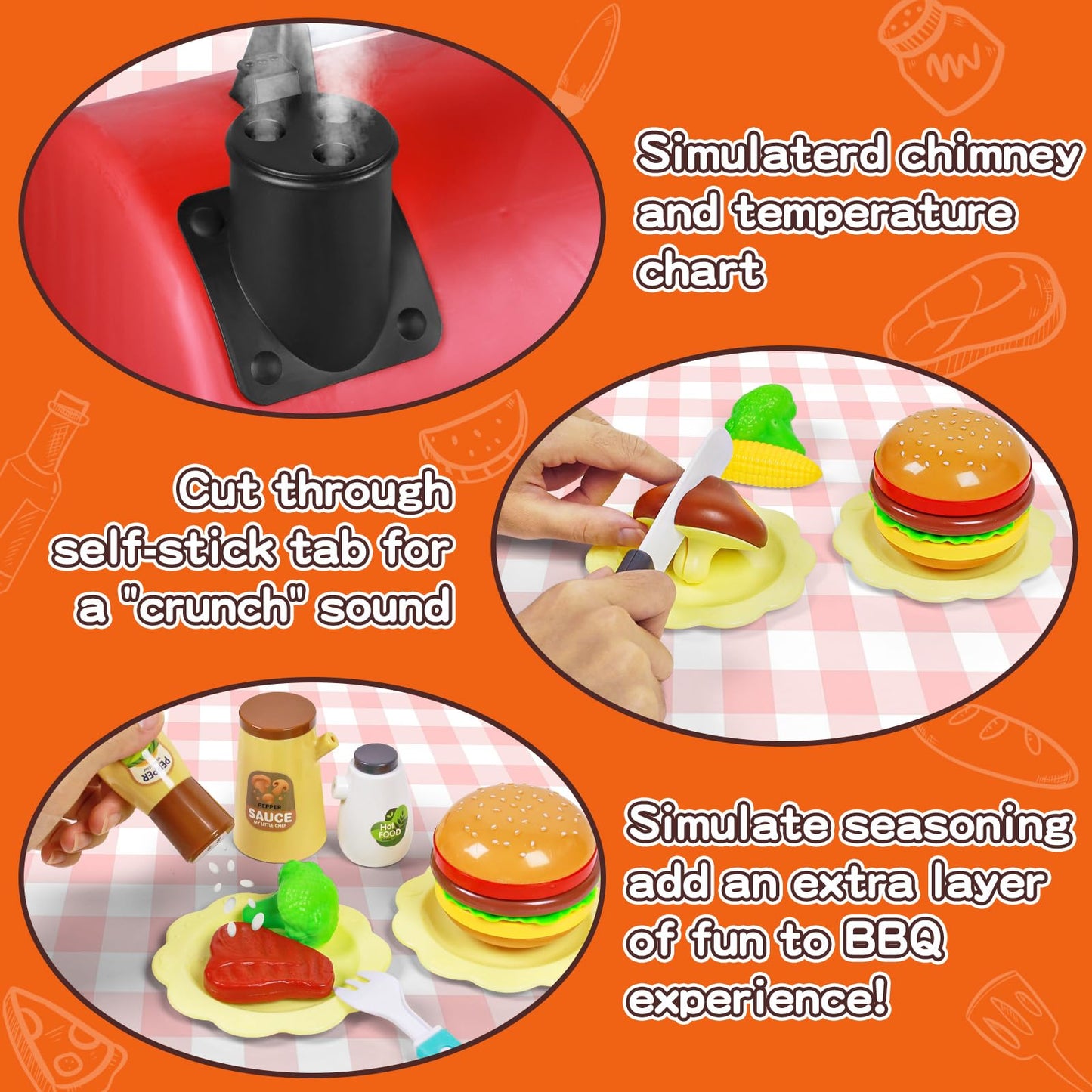PickupArts 2026 Kids BBQ Grill Playset – Smoke, LED Lights, Two-Story Design