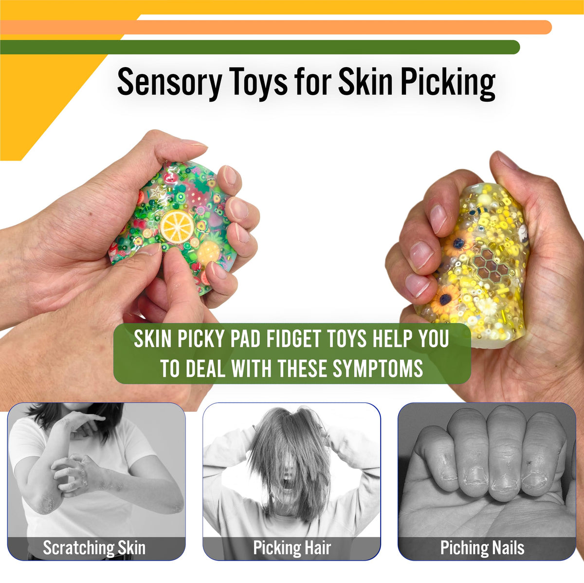 Picky Pad 2Pcs – Multicolor Fidget Pads for Sensory Stimulation | Bee & Fruits Patterns