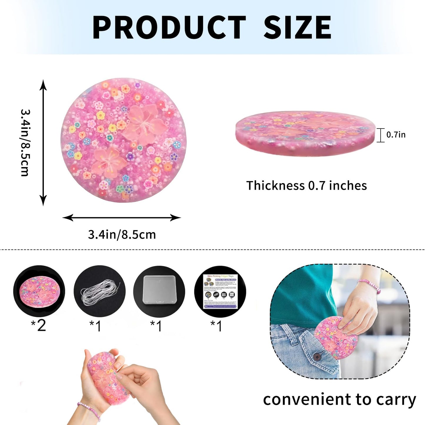 2 Pack Skin Picking Fidget Pads for Dermatillomania & Trichotillomania – ADHD OCD Adults (Pink)