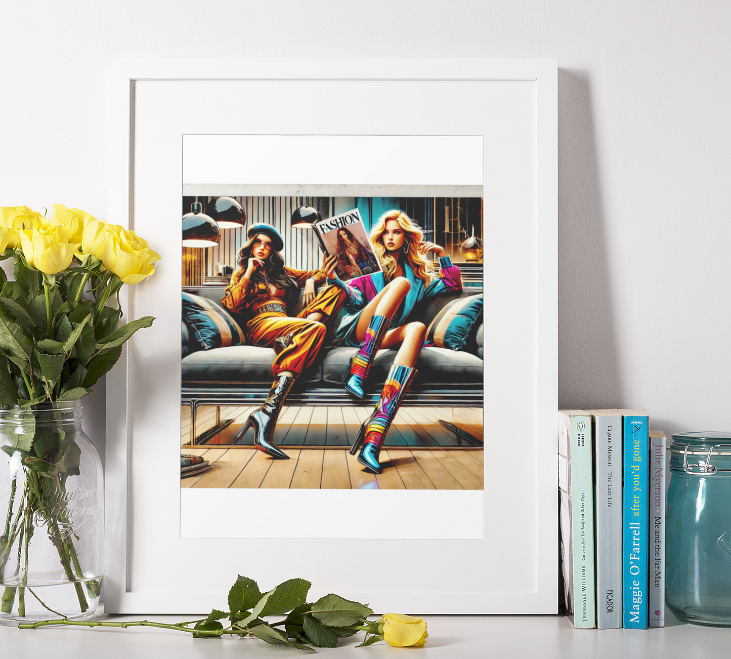 Fashion Lounge Poster – Stylish High Heel & Magazine Scene