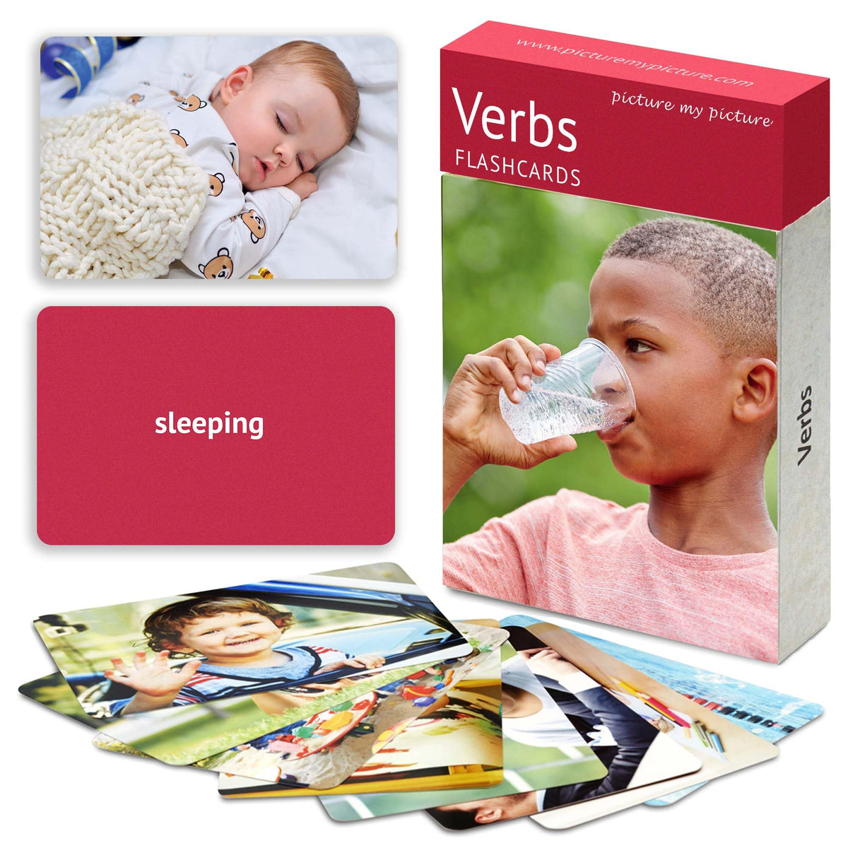 Picture My Picture Verbs Volume 1 Flash Card Set – 40 Real-Photo Verbs for Speech Therapy, ESL & ABA (Scratch-Resistant, Activity Guide)