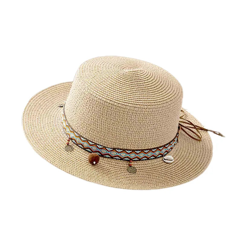 Women's Hawaiian Tropical Shell Flat Eaves Straw Hat