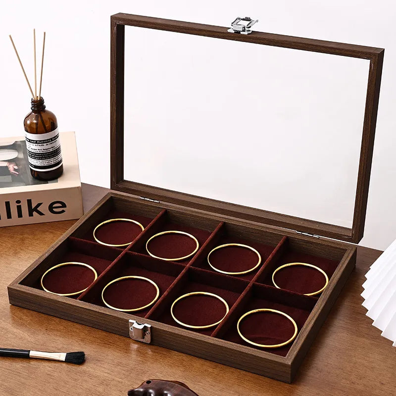 Walnut Wooden Jewelry Storage Box Earring Necklace Ring Organizer Dustproof Display Stand For Vendors Luxury Jewelry Case