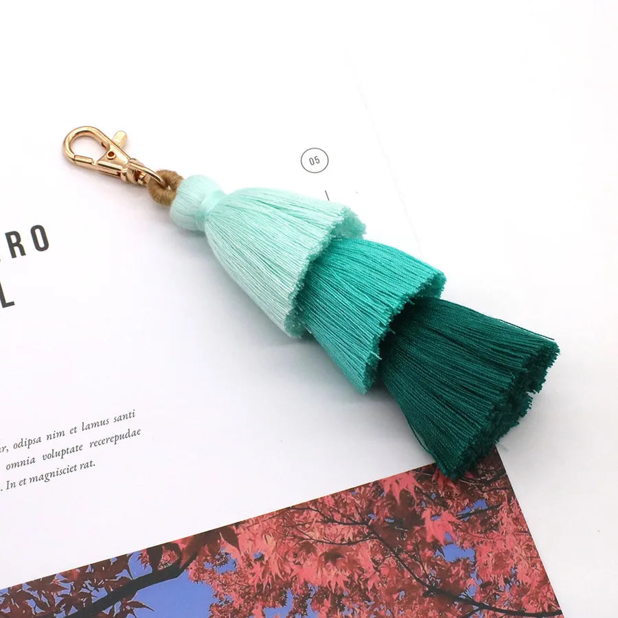 elegant color block cotton women's bag pendant keychain