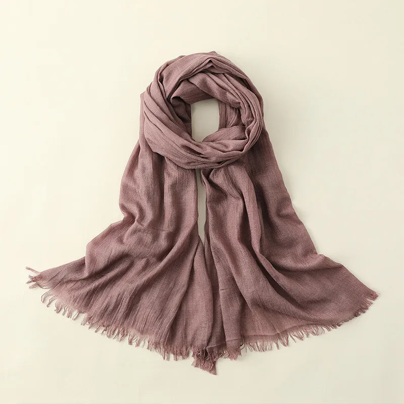 women's elegant solid color cotton silk scarves