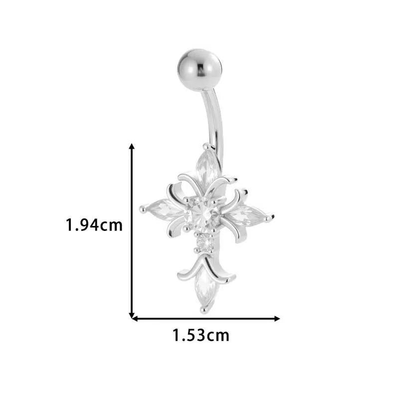 1 Piece Belly Rings IG Style Simple Style Classic Style Cross Flower Butterfly Copper Cross Flowers Butterfly Zircon Belly Rings