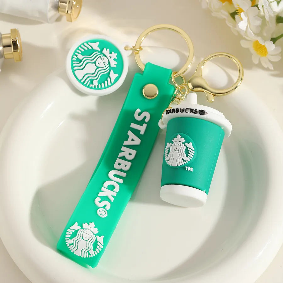 1 Piece IG Style Cute Simple Style coffee brand Coffee Cup Alloy soft glue Inlay PVC Soft Rubber Imitation Gold  Lobster Trigger Clasp Closure Keychain