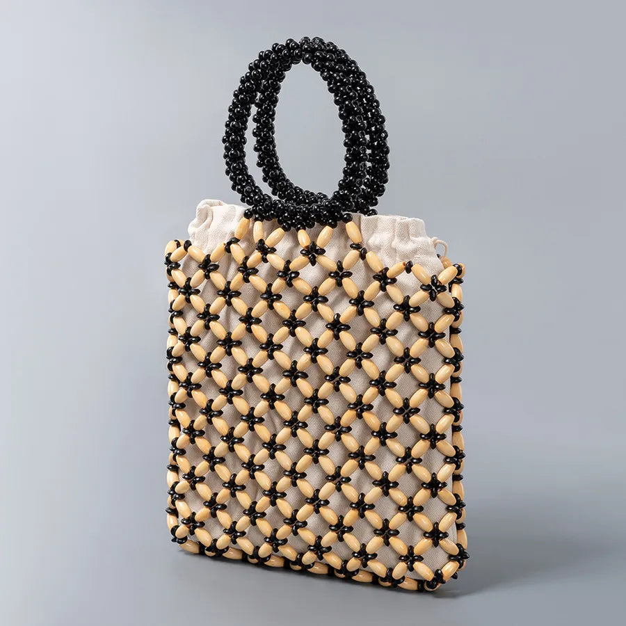 Women's Wood Color Block Solid Color Classic Style Weave Square String Handbag
