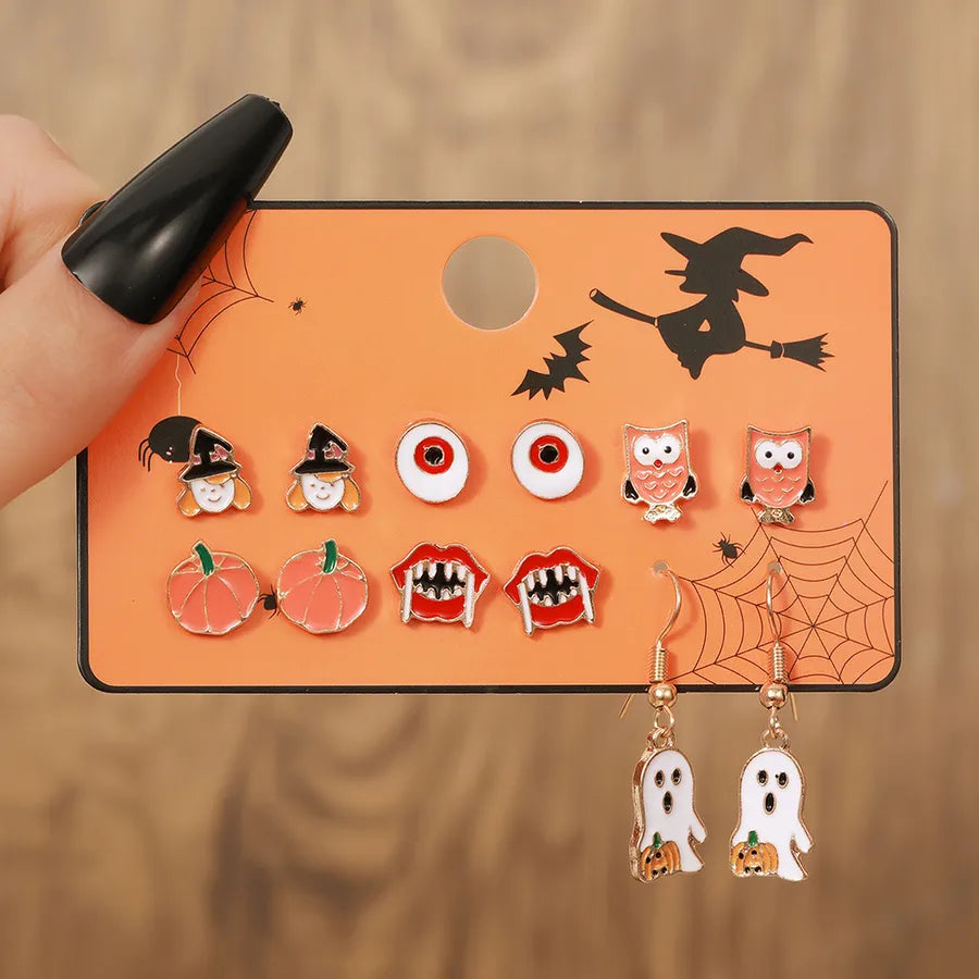Halloween Horror Atmosphere Spider Pumpkin Skull Ear Cuff Combo Festive Ear Studs Set Unisex Original Design Alloy Jewelry