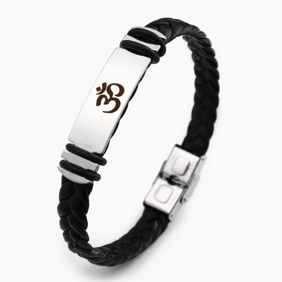 Retro Punk Solid Color 304 Stainless Steel Pu Leather Plating Men's Bangle Men Cord & Leather Bracelets