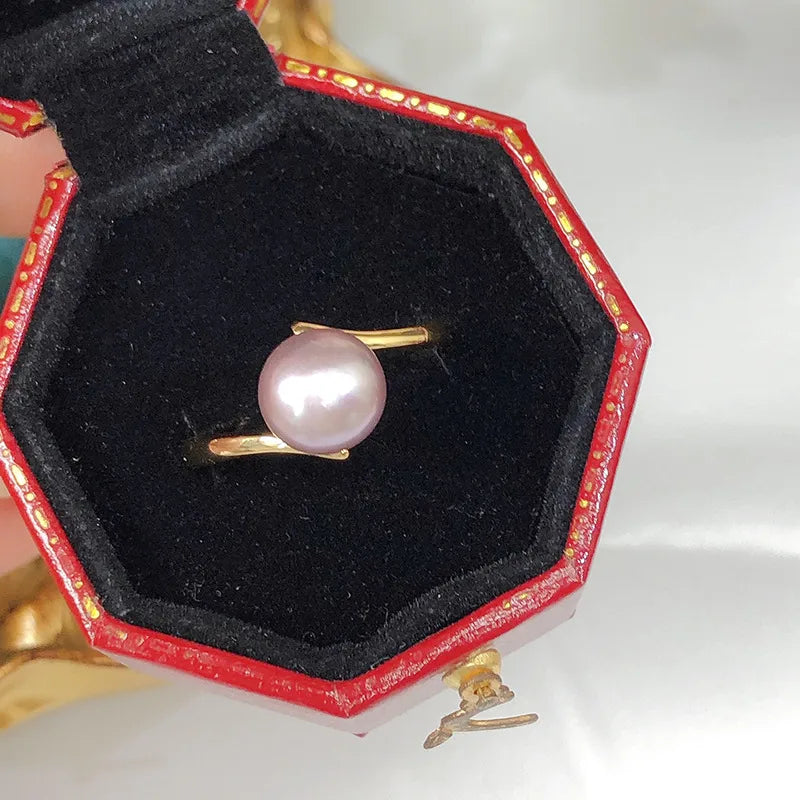 lady simple style solid color copper plating inlay freshwater pearl rings