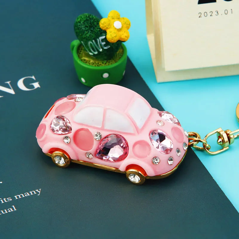 cute car metal diamond women's bag pendant keychain