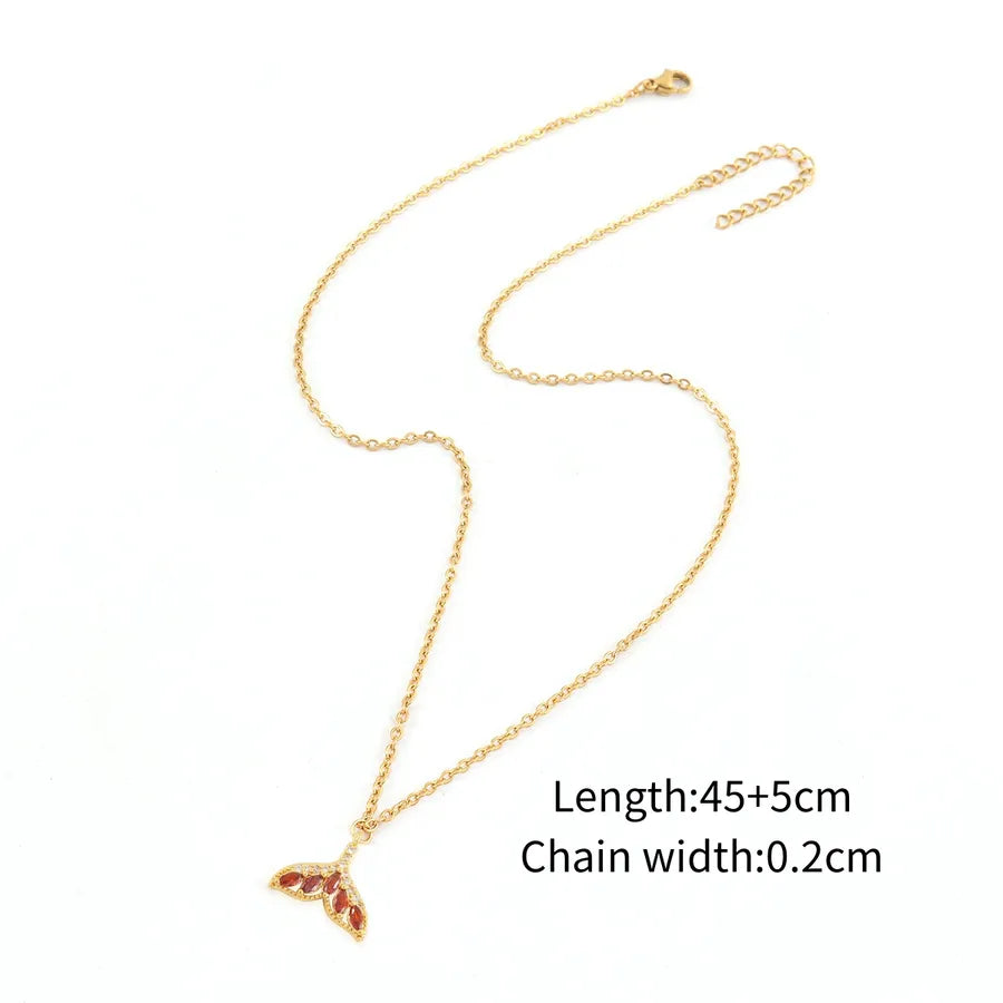 Wholesale Jewelry Elegant Simple Style Classic Style Fish Tail 201 Stainless Steel Copper Artificial Crystal cable chain Pendant Necklace