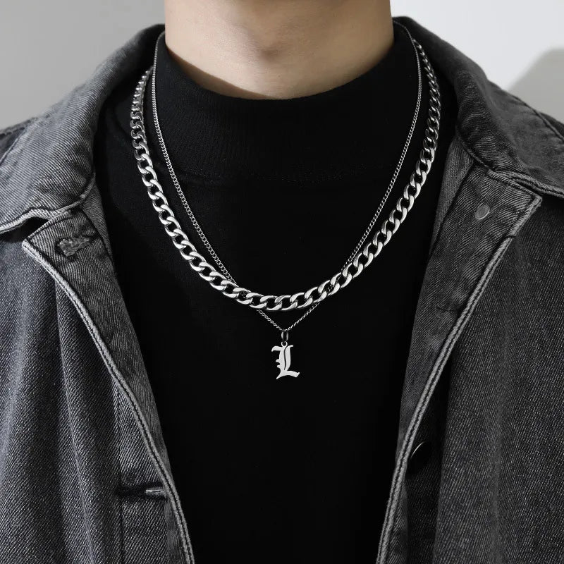 simple style letter titanium steel gold plated layered necklaces in bulk