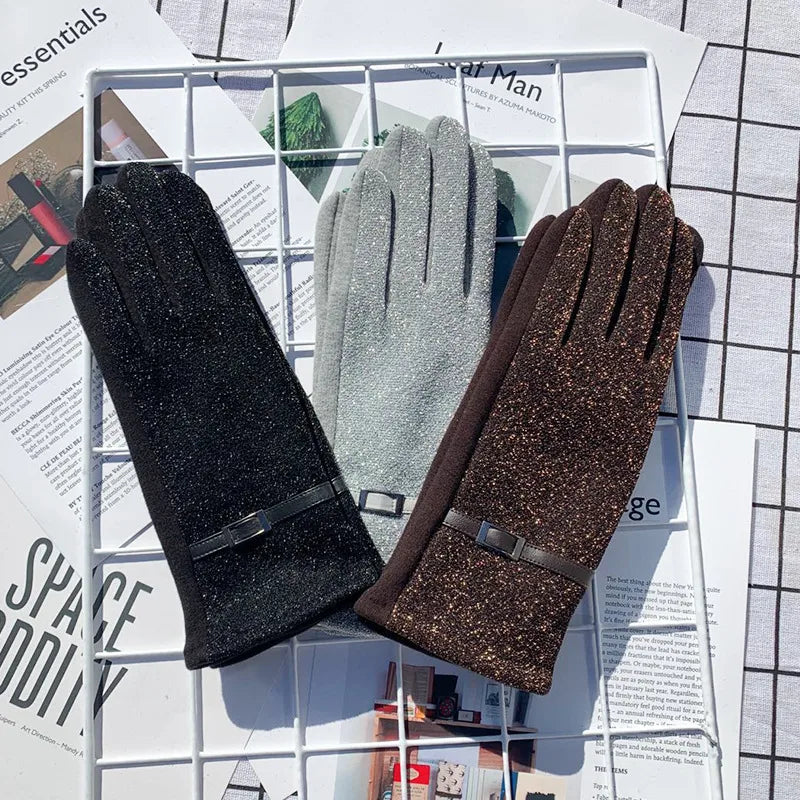 Fashionable Autumn and Winter EL Wire AB Version Women's Gloves Fleece Lined Outdoor Driving Touch Screen Embroidered Gloves