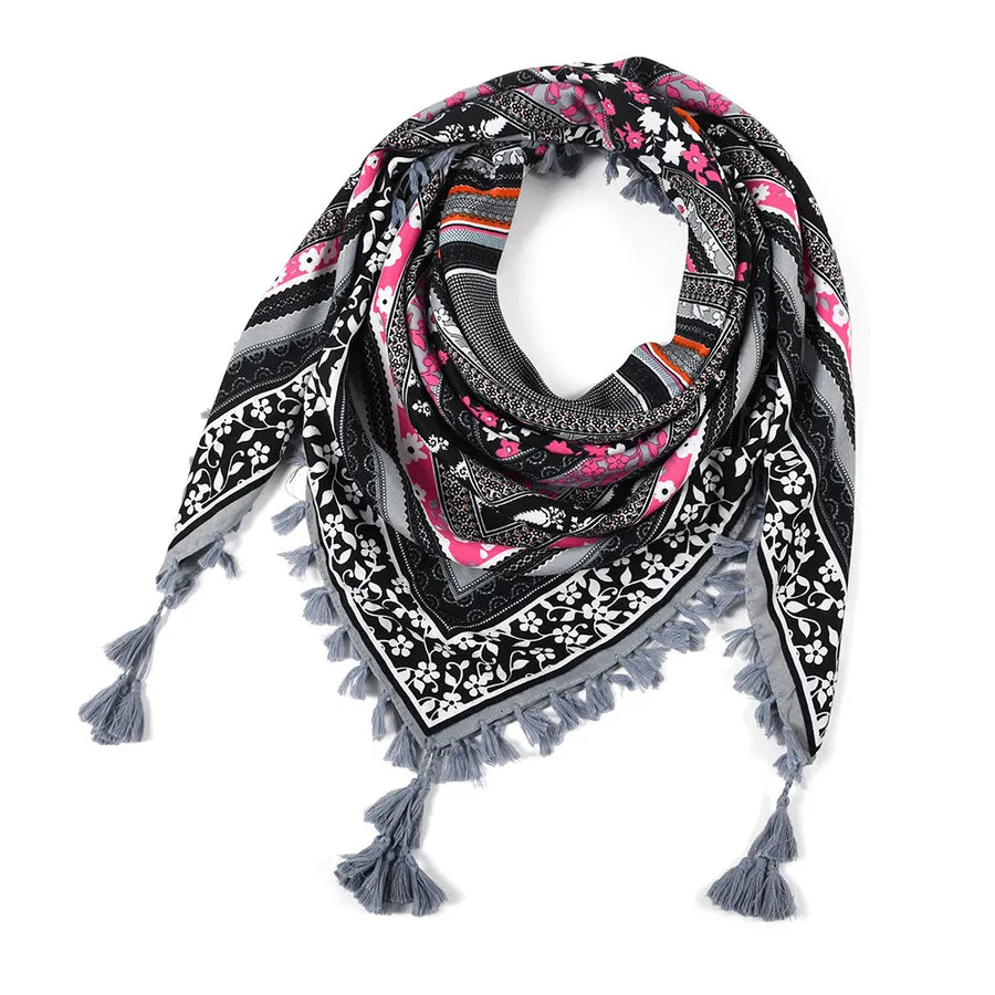 designed  Bohemian Women Scarf Ethnic Style Knot Tassel Scarf Jacquard Large Square