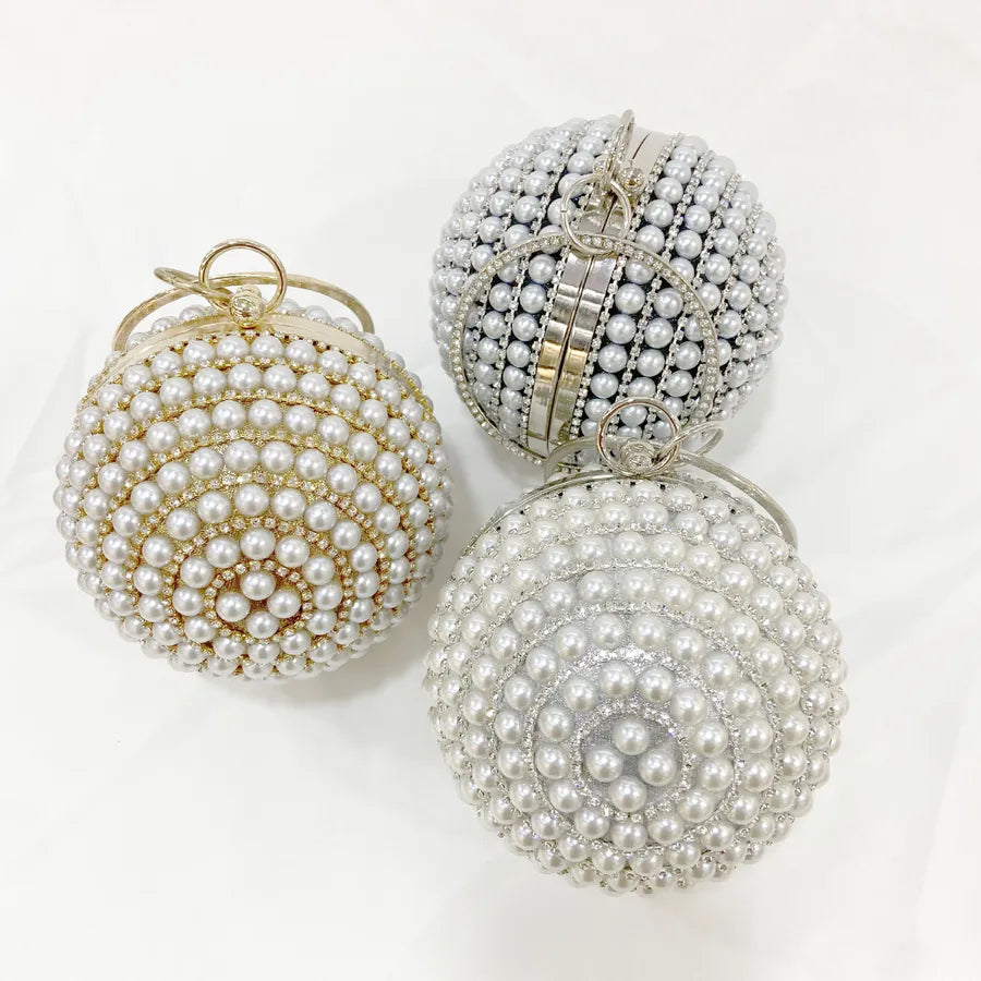 black gold silver pvc geometric pearl round evening bags