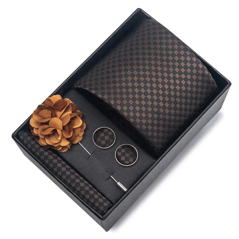 commute geometric stripe cashew nuts polyester yarn men's square scarf cufflinks tie