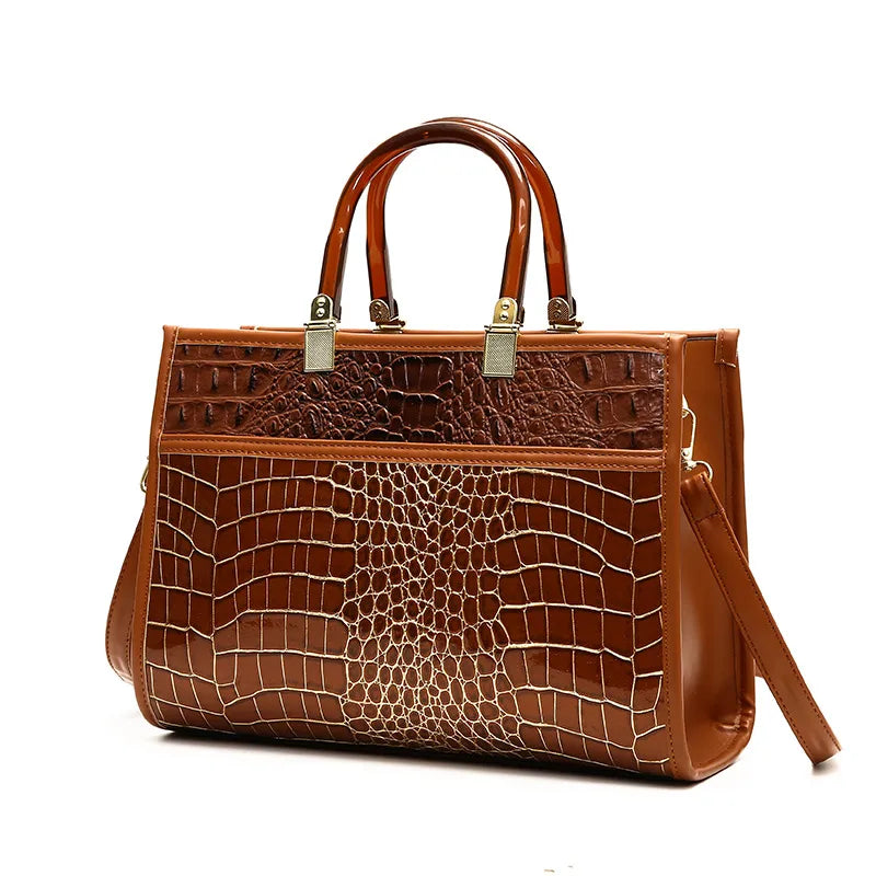 Women's Large Pu Leather Crocodile Vintage Style Streetwear Square Zipper Shoulder Bag