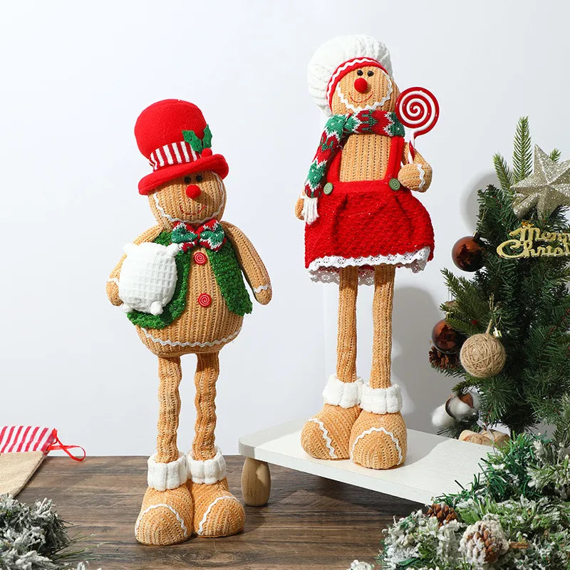 Christmas Decorations Gingerbread Man Stretching Dwarf Figure With Light Biscuit Man Doll Pendant Cartoon European Countryside Style Polyester