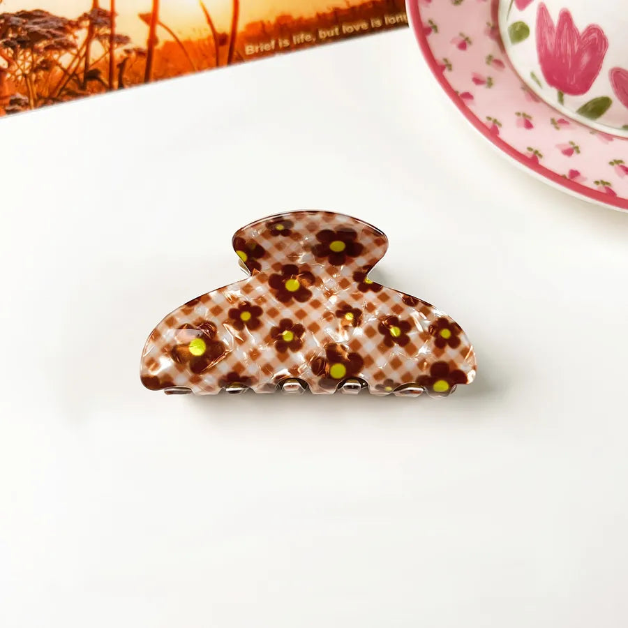 Retro PVC Floral Print Hair Claw New Elegance High-End Feeling Bun Shark Clip Small Flower Hair Clip Hair Accessories