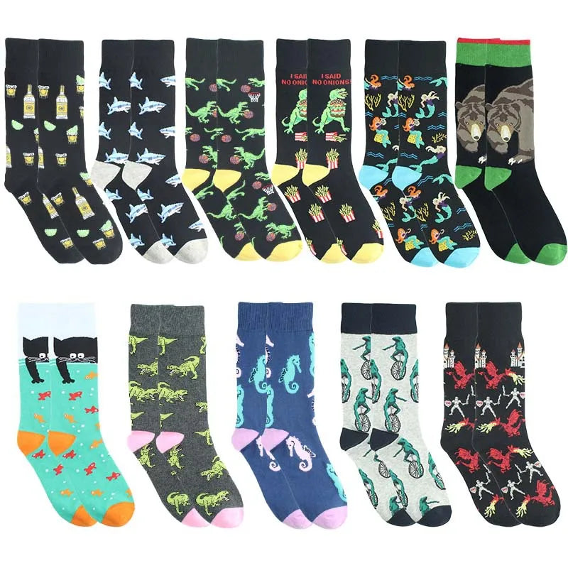 men's simple style commute animal cotton crew socks a pair