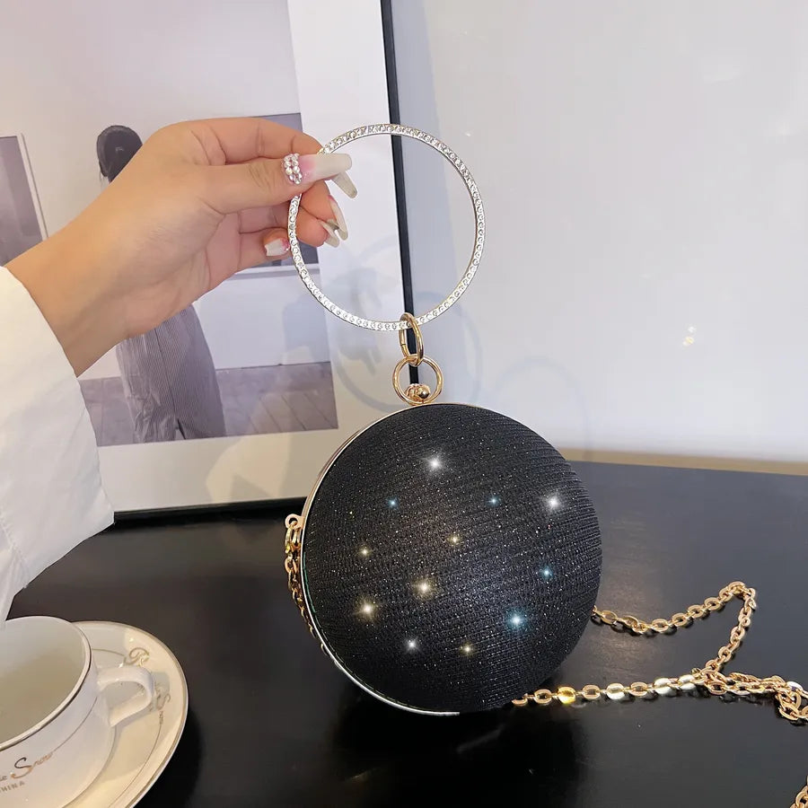 pink gold silver polyester solid color lock spherical evening bags