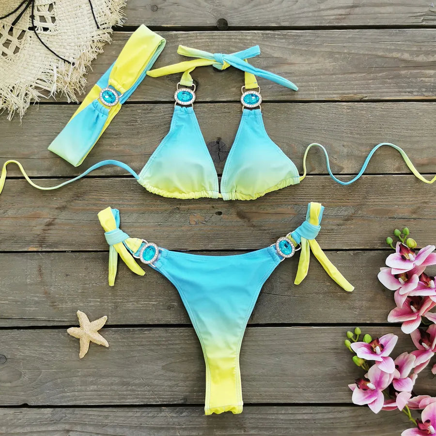 Women's Gradient Color Solid Color 2 Pieces Set Bikinis Swimwear