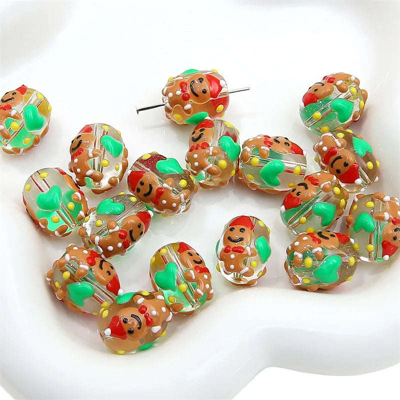 Handmade Christmas Oil Drop Glass Beads Cartoon Loose Beads For DIY Bracelets Necklaces Earrings Accessories Jewelry Making