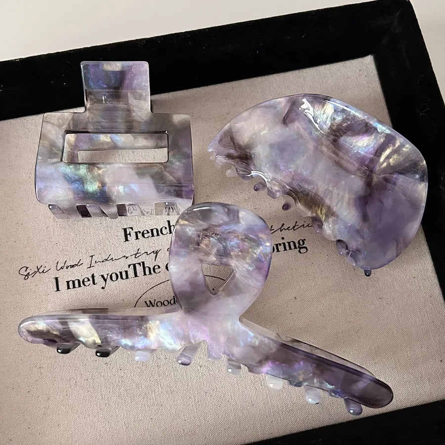 Elegant New Style Purple Cross Hair Clip Half Round Square Fish Tail Hair Clip Women's Fashion Accessory Resin Starry Night Dreamy
