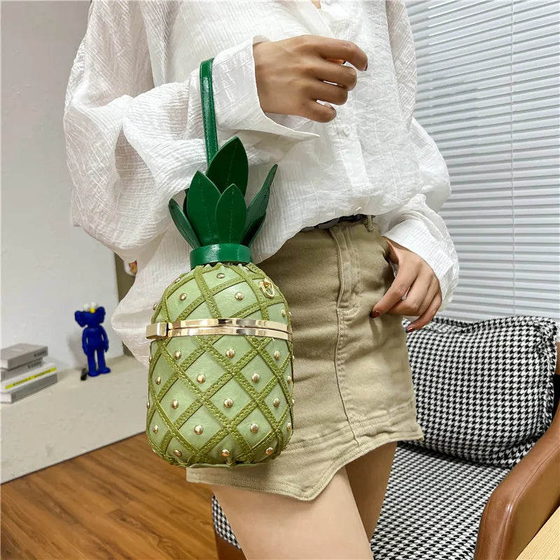 bag women's personalized pineapple bag  spring new single shoulder chain messenger bag Qimi clip bucket bag