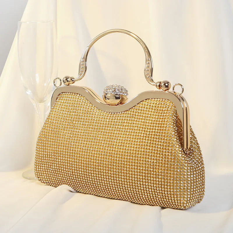 black gold silver rhinestone polyester solid color rhinestone shell evening bags