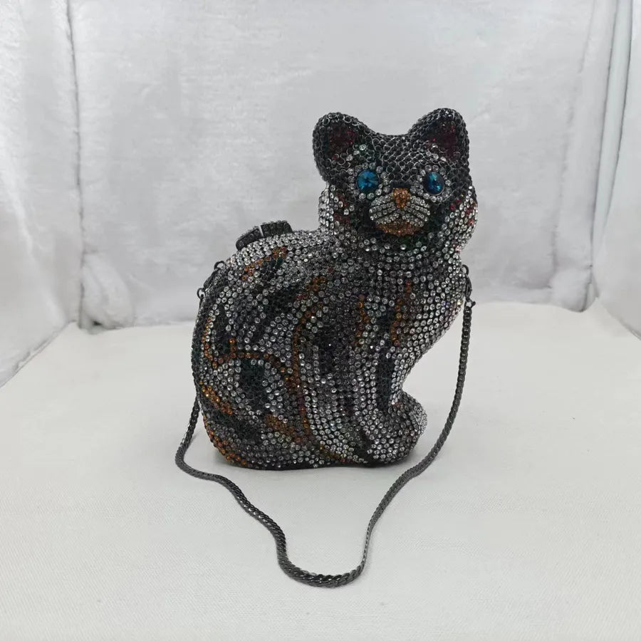 Pu Leather Alloy Cat Square Evening Bags